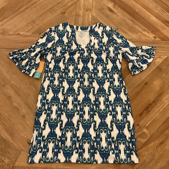 Tracy Negoshian Blue Stretch Pullover Sheath 3/4 Sleeve Large NWT $142 - Picture 4 of 12